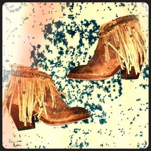 Stone Washed Lucchese Fringe Booties